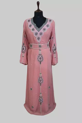 Peach color luxurious Handmade Moroccan Kaftan with hijjab