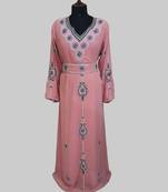 Peach color luxurious Handmade Moroccan Kaftan with hijjab