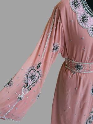Peach color Handmade Moroccan Kaftan with hijjab 3