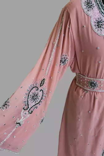 Peach color Handmade Moroccan Kaftan with hijjab