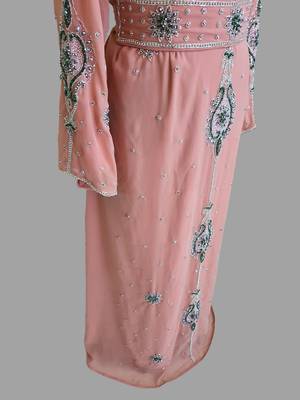 Peach color Handmade Moroccan Kaftan with hijjab 4