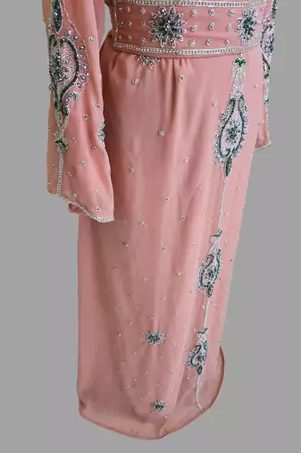 Peach color Handmade Moroccan Kaftan with hijjab