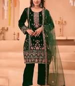 Green color velvet embroidery work wedding wear salwar suit