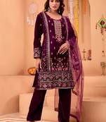 Purple color velvet embroidery work wedding wear salwar suit