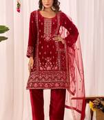 Red color velvet embroidery work wedding wear salwar suit