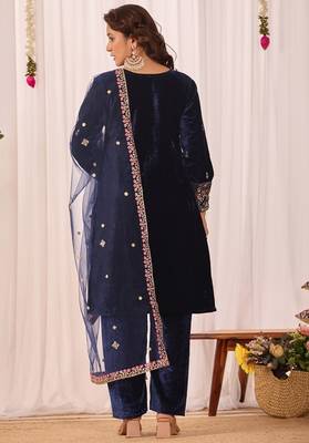 Blue velvet embroidery work wedding wear salwar suit 3