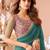 Teal green georgette saree with heavy embroidered blouse and lace border  for weddings, festive & special occasions
