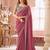 Dark pink georgette saree with heavy embroidered blouse and designer lace border  for weddings & special occasions