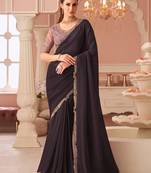Dark wine georgette saree with heavy embroidered blouse and designer lace border  for weddings & special occasions