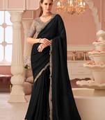 Black georgette saree with heavy embroidered blouse and designer lace border  for weddings, festive celebrations