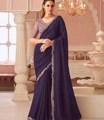 Purple georgette saree with heavy embroidered blouse and designer lace border  for weddings, festive celebrations