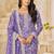 Purple organza crush semi stitched suit with embroidery work