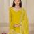 Yellow roman silk semi stitched suit with embroidery & real mirror work
