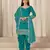 Turquoise roman silk semi stitched suit with embroidery & real mirror work
