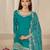 Turquoise roman silk semi stitched suit with embroidery & real mirror work
