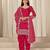 Red roman silk semi stitched suit with embroidery & real mirror work