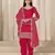 Red roman silk semi stitched suit with embroidery & real mirror work