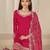 Red roman silk semi stitched suit with embroidery & real mirror work
