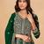 Green faux georgette semi stitched anarkali suit with heavy embroidery work