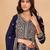 Navy blue faux georgette semi stitched anarkali suit with heavy embroidery work