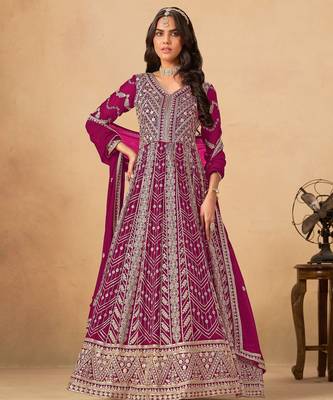 Rani pink faux georgette anarkali suit with heavy embroidery  1