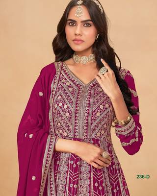 Rani pink faux georgette anarkali suit with heavy embroidery  2