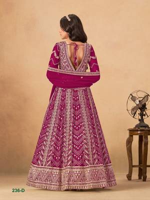 Rani pink faux georgette anarkali suit with heavy embroidery  3