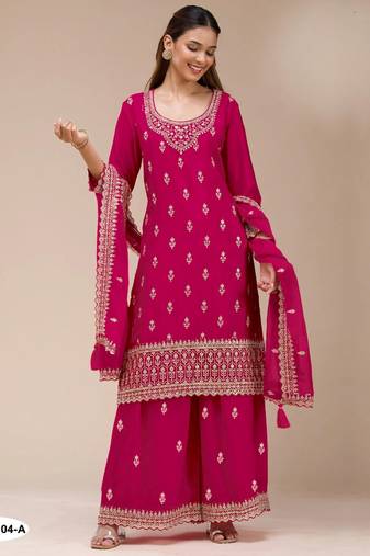 Red georgette semi stitched suit with heavy embroidery work