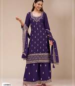 Purple georgette semi stitched suit with heavy embroidery work
