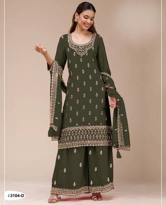 Mehendi georgette semi stitched suit with heavy embroidery work 1