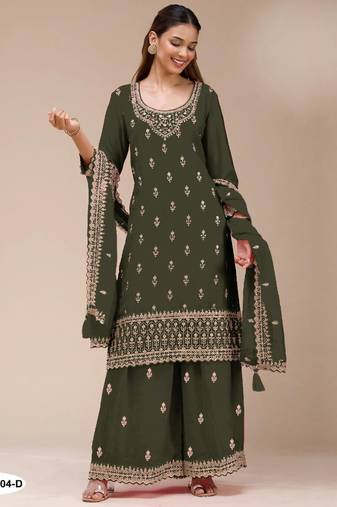 Mehendi georgette semi stitched suit with heavy embroidery work