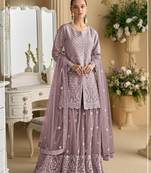 Purple heavy net readymade suit with embroidery & sequence work