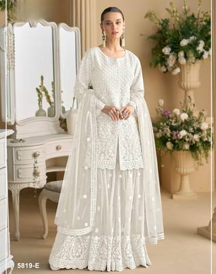 White heavy net readymade suit with embroidered sequin  1