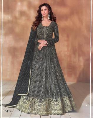 Black georgette readymade anarkali suit with sequin  1
