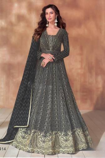 Black georgette readymade anarkali suit with sequence work