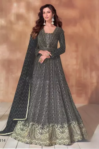Black georgette readymade anarkali suit with sequence work