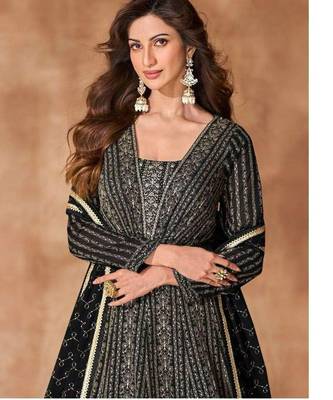 Black georgette readymade anarkali suit with sequin  2