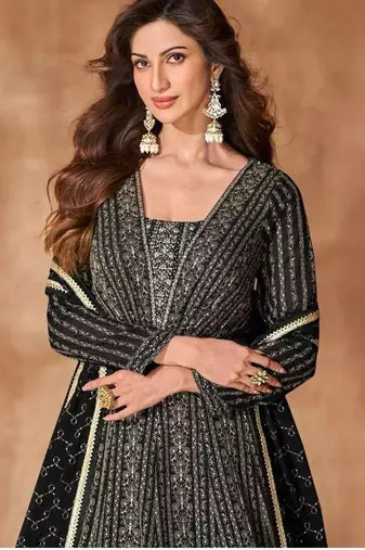 Black georgette readymade anarkali suit with sequin 