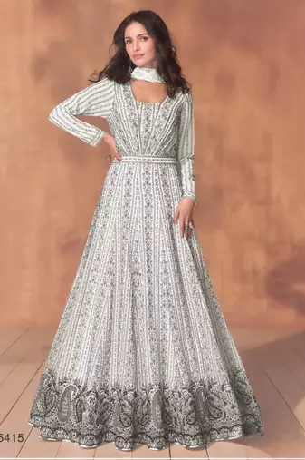 White georgette readymade anarkali suit with sequence work