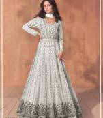 White georgette readymade anarkali suit with sequence work