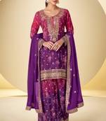 Purple chinon silk readymade suit with sequence work