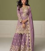 Purple real shimmer readymade suit with embroidery & real mirror work