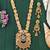 Antique gold-plated temple necklace set with circular motif pendant and matching earrings for