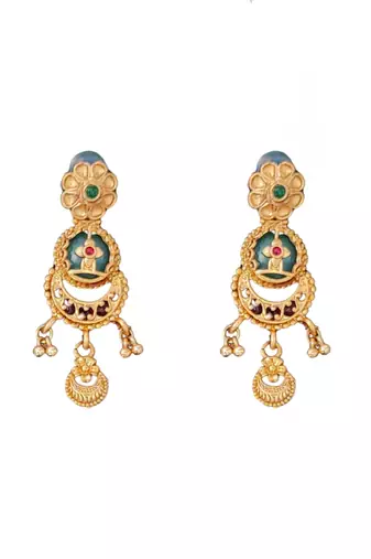 Antique gold-plated temple necklace set with circular motif pendant and matching earrings for