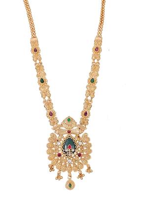 Antique gold-plated temple necklace set with and matching traditional earrings for 3