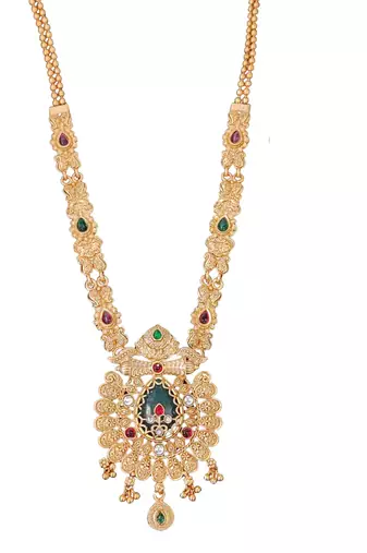 Antique gold-plated temple necklace set with and matching traditional earrings for