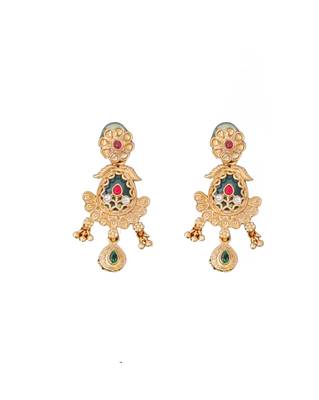 Antique gold-plated temple necklace set with and matching traditional earrings for 4