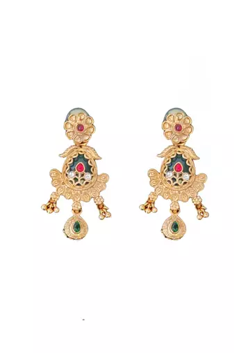 Antique gold-plated temple necklace set with and matching traditional earrings for