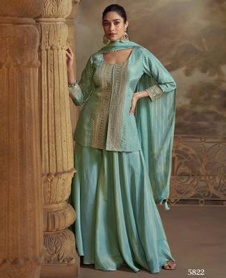 Sky blue georgette readymade suit with embroidery  1