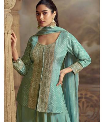 Sky blue georgette readymade suit with embroidery  2